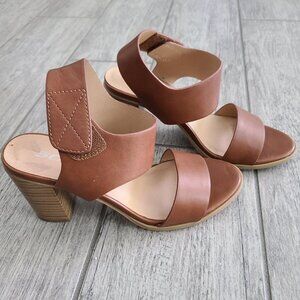 Soda womens wait heels open toe dress sandal cognac brown size 6